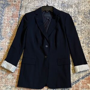 Banana Republic Navy Blue Blazer with Gray Striped Cuffs